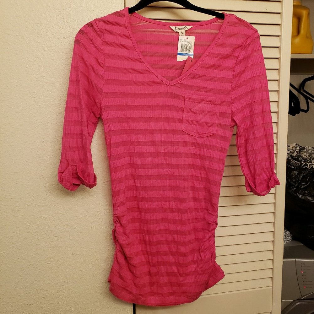 Pink Striped Burnout V-neck 3/4 Sleeve